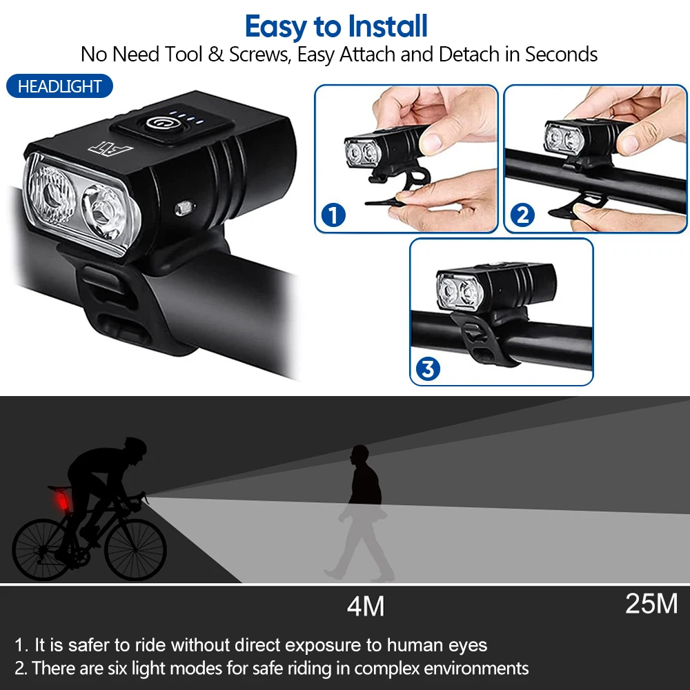 LED Bicycle Front Light Type-C Rechargeable Bicycle Headlight MTB Road Bike Headlamp Easy to Install Cycling Accessories - Image 2
